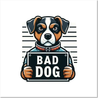 Illustrated Mug Shot of Bad Dog Posters and Art